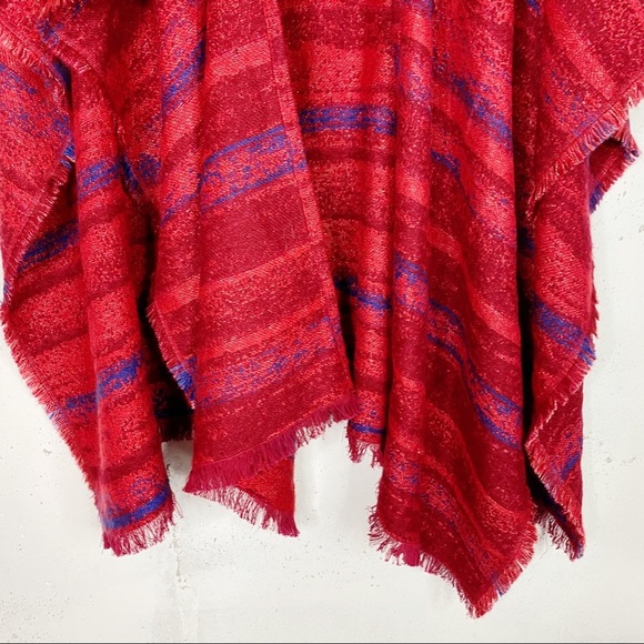 Lucky Brand Oversize Red Blue Plaid Shawl Poncho - Picture 3 of 4